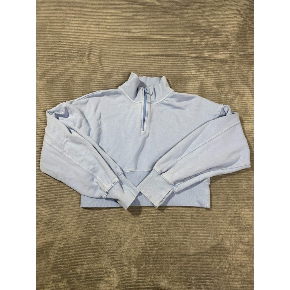 Offline Xl light blue vintage-wash cropped quarter-zip sweatshirt